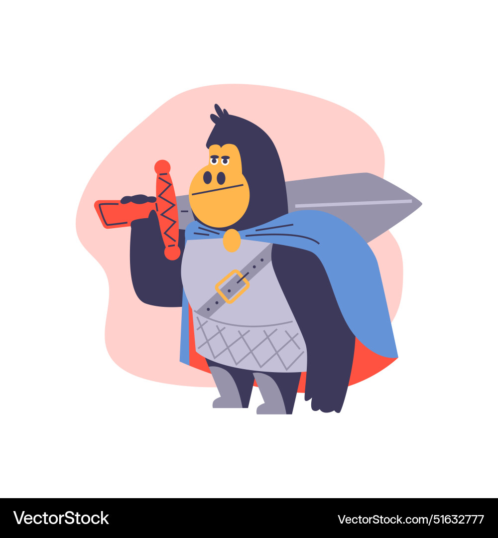 Monkey knight with sword in flat style Monkey knight with sword in flat style vector image