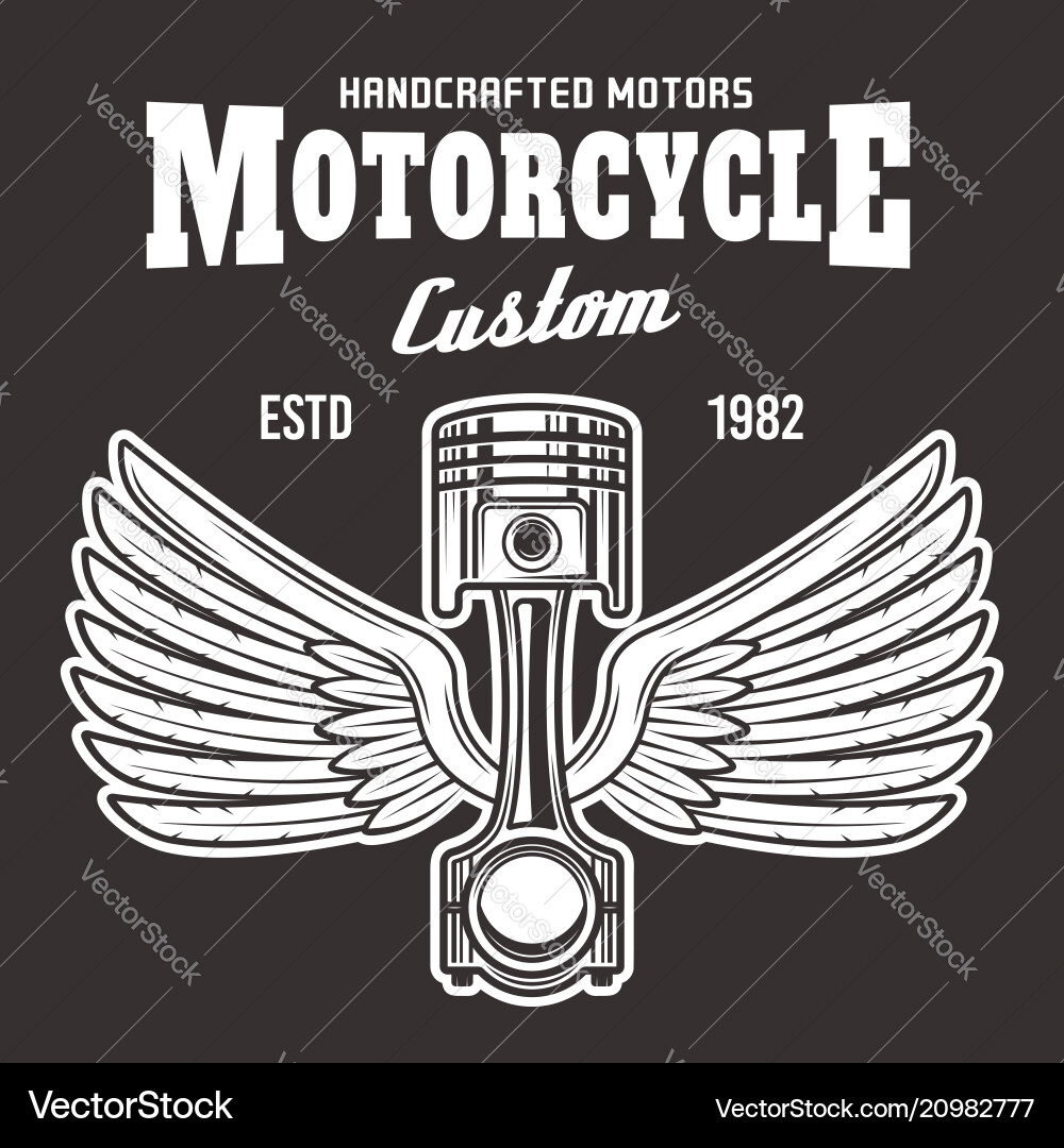 Piston with wings and text on dark background Piston with wings and text on dark background vector image