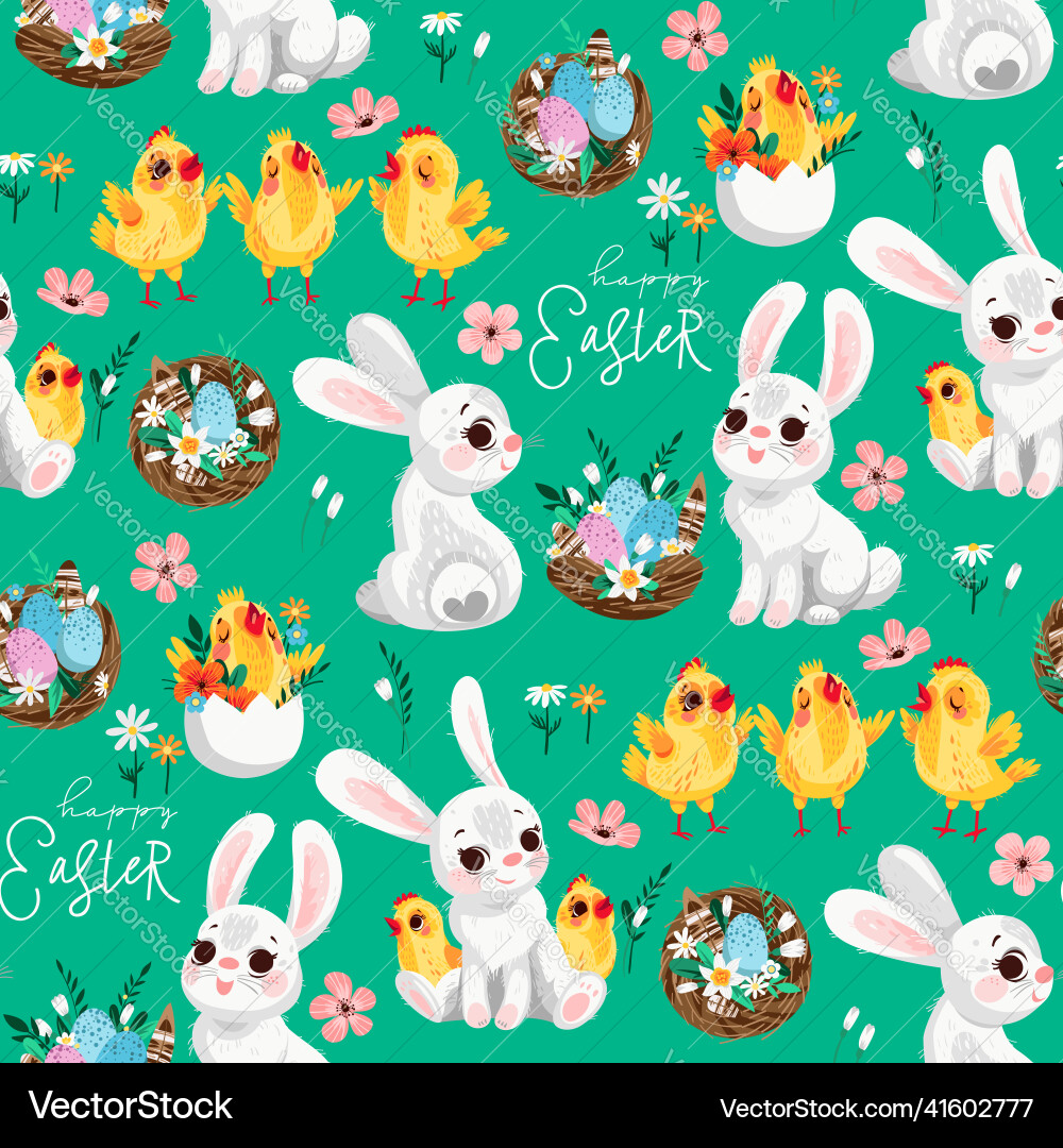 Seamless spring pattern with easter characters Seamless spring pattern with easter characters Vector Image
