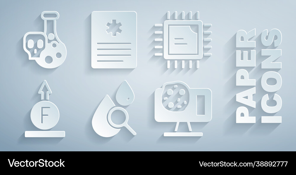 Set drop and magnifying glass processor cpu Set drop and magnifying glass processor cpu vector image