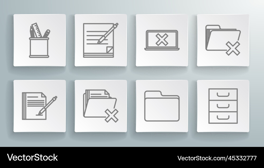 Set line blank notebook and pen delete folder vector image