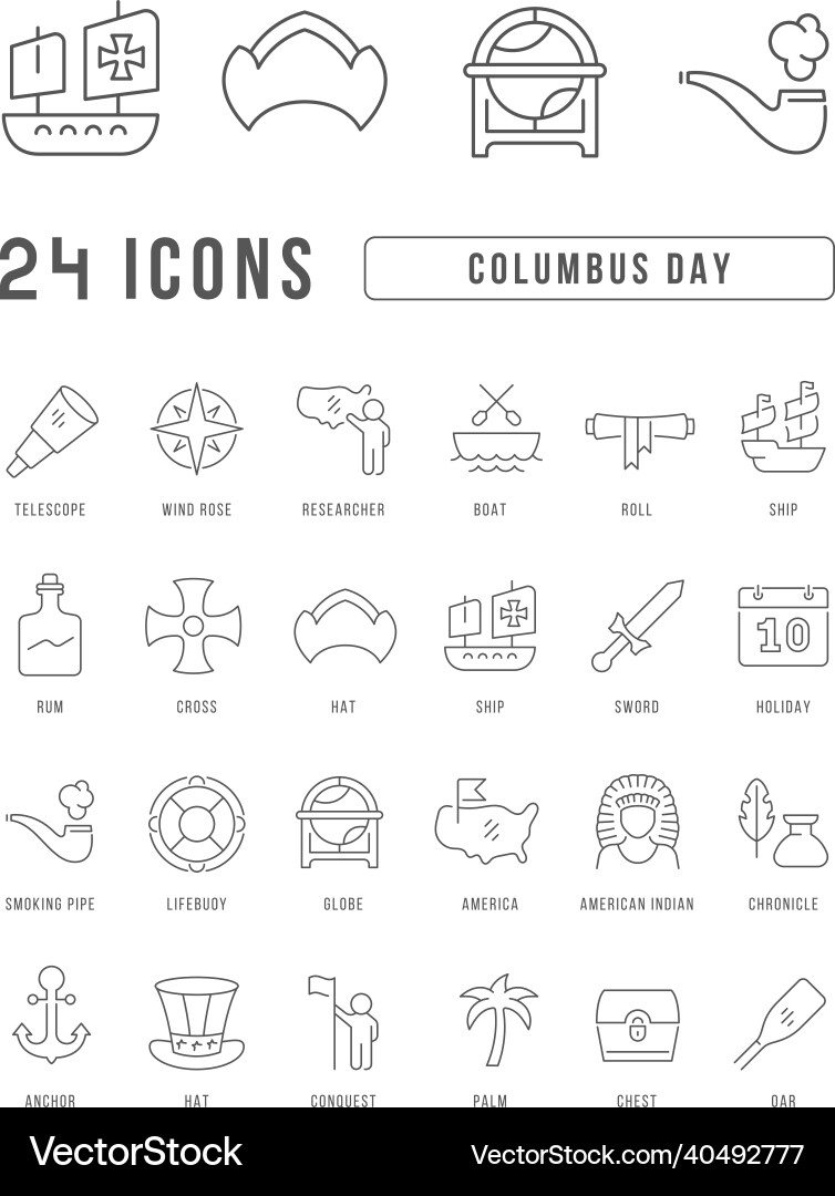 Set of linear icons columbus day vector image