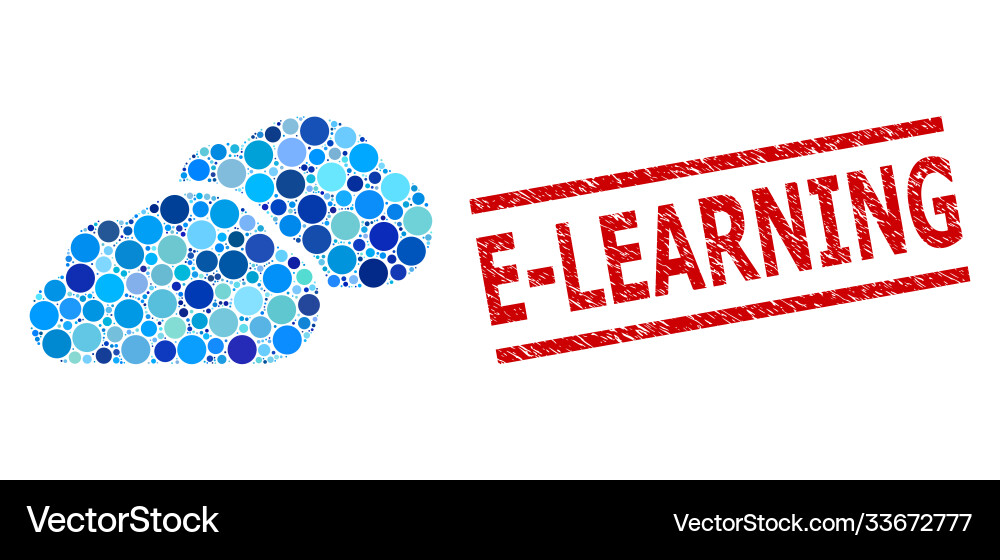 Textured e-learning seal and clouds composition Textured e-learning seal and clouds composition vector image
