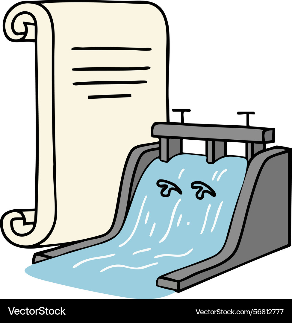 Water flow control gate with scroll paper vector image