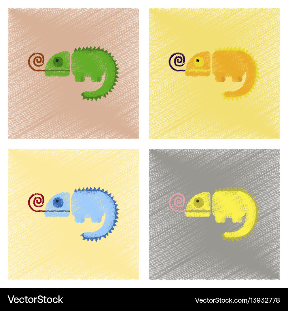 Assembly flat shading style icons reptile vector image
