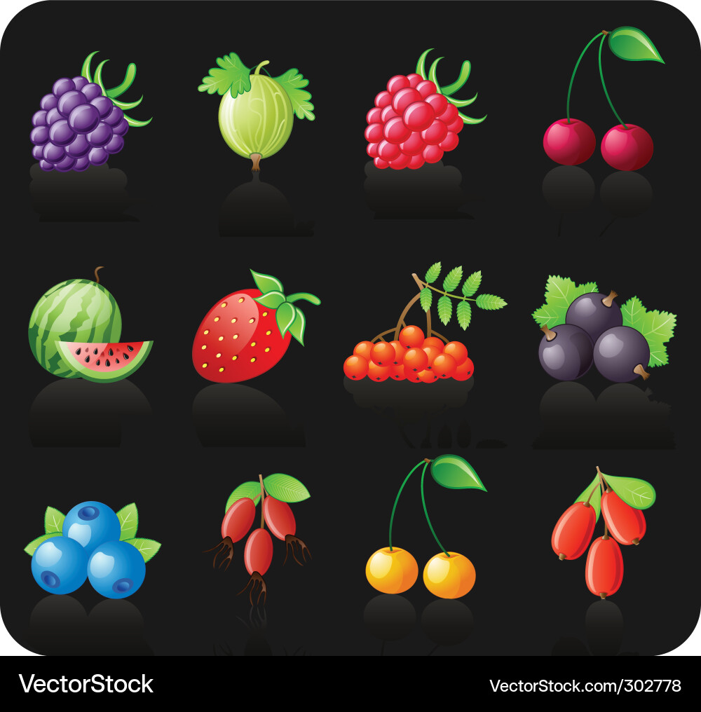 Berry Icon Set - Black & White Vector Image
