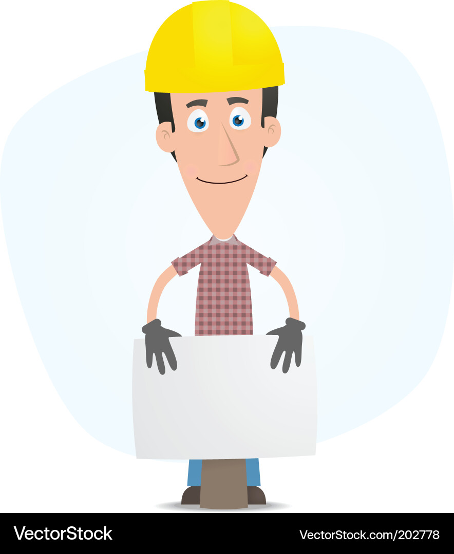 Builder is behind blank board vector image