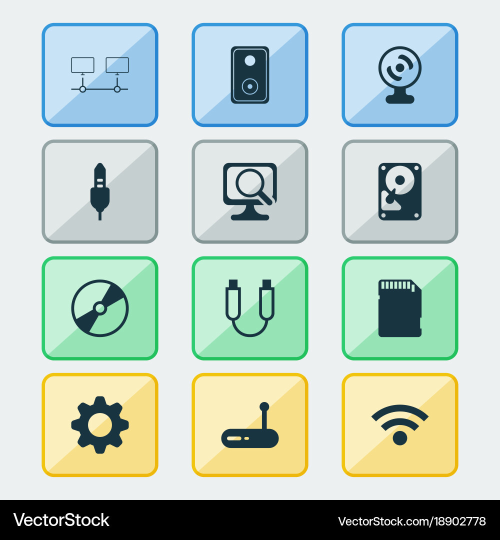 Computer icons set with web camera memory card Vector Image