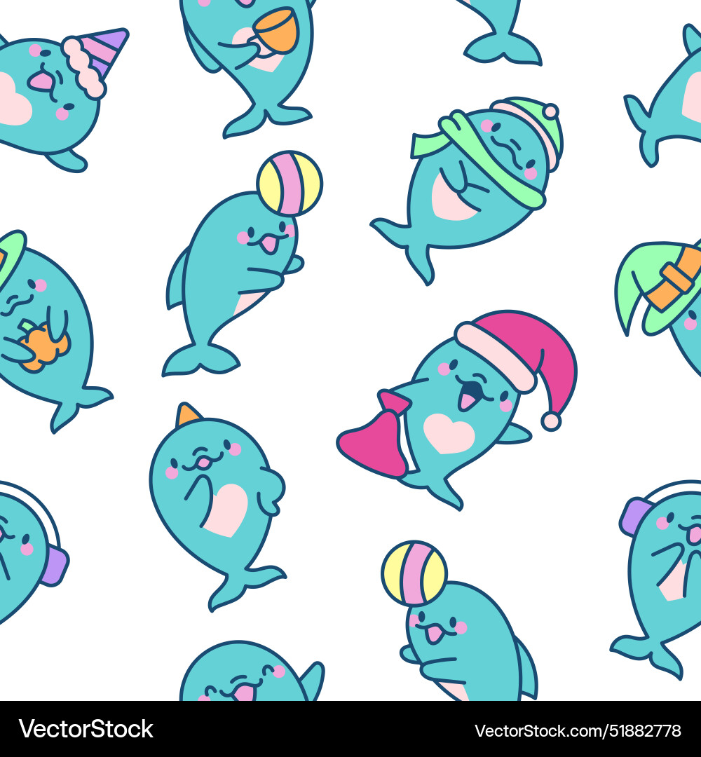 Funny dolphin characters seamless pattern Funny dolphin characters seamless pattern vector image