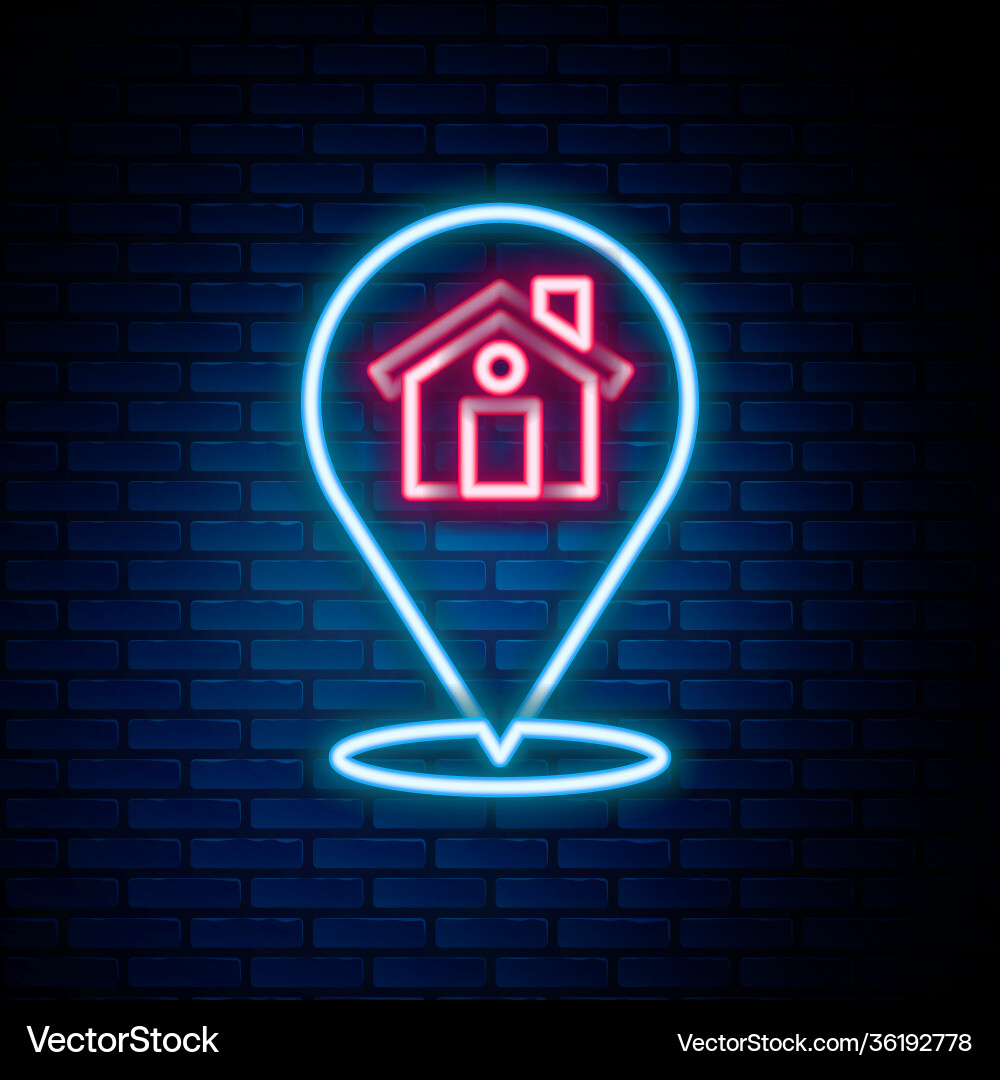 Glowing neon line map pointer with house icon Glowing neon line map pointer with house icon vector image