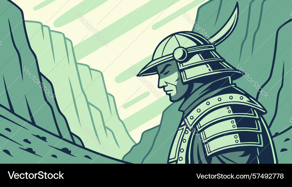 Introspective samurai profile on an abstract vector image