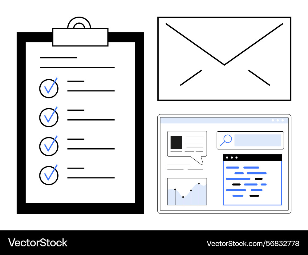 Organized workflow with checklist email and web Organized workflow with checklist email and web vector image