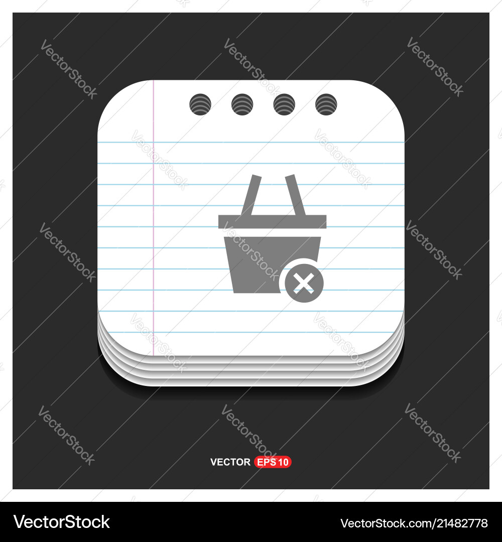 Remove from basket icon gray on notepad Vector Image