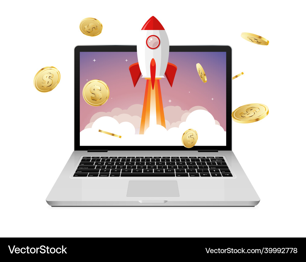 Rocket launch website computer concept Vector Image