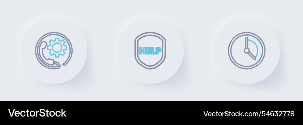 Set line time management shield with text help Set line time management shield with text help Vector Image