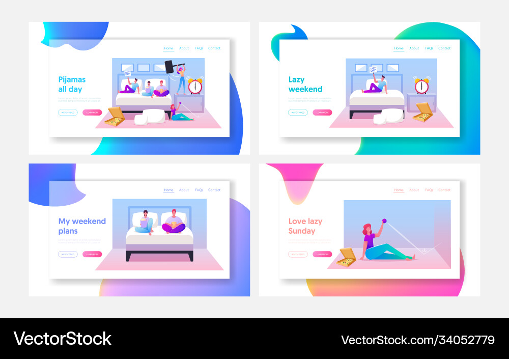 Lazy weekend landing page template set characters Vector Image