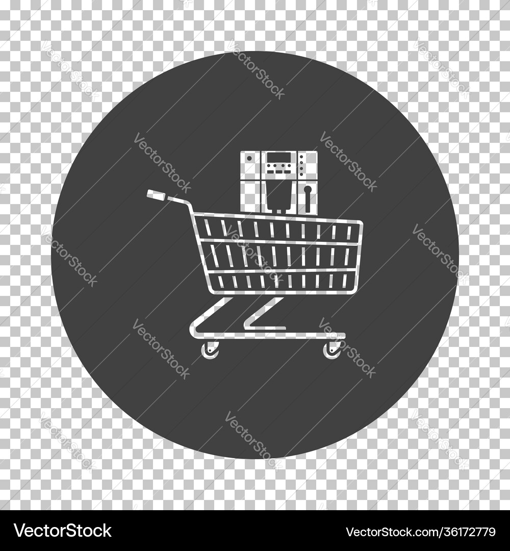 Shopping cart with coffee machine icon Shopping cart with coffee machine icon vector image