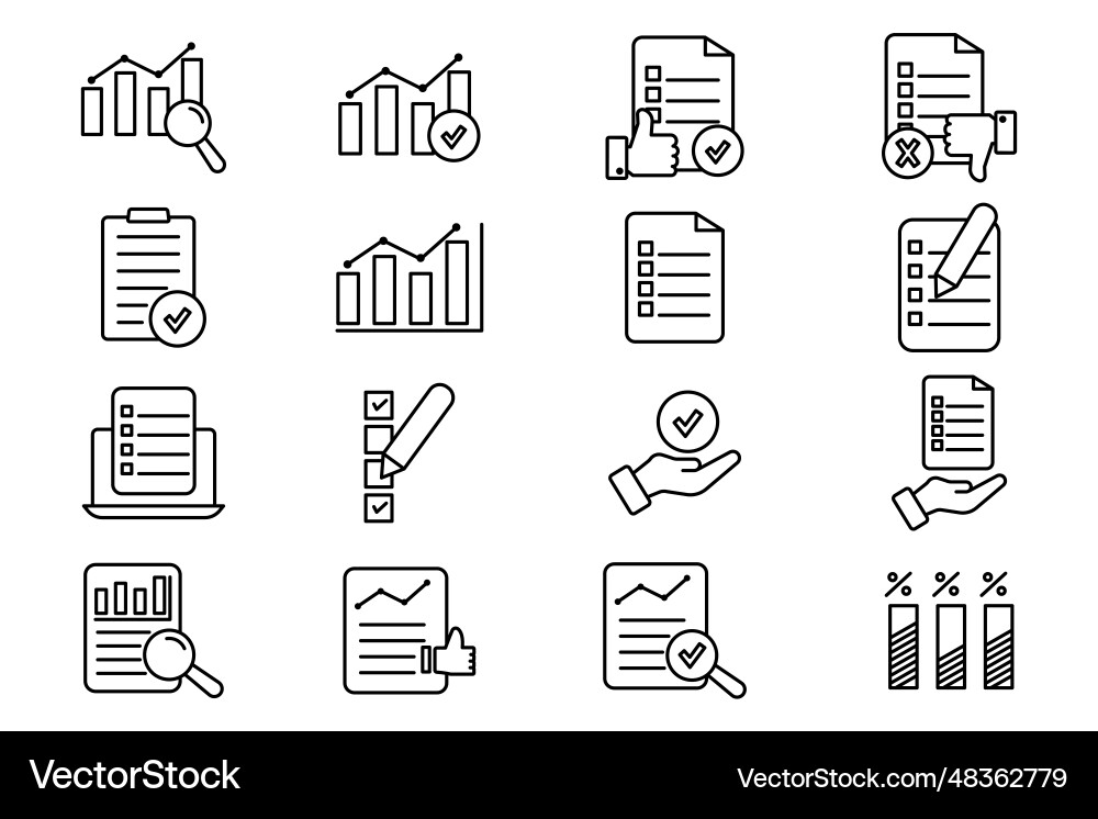 Survey set icon contains icons checklist graph Survey set icon contains icons checklist graph vector image