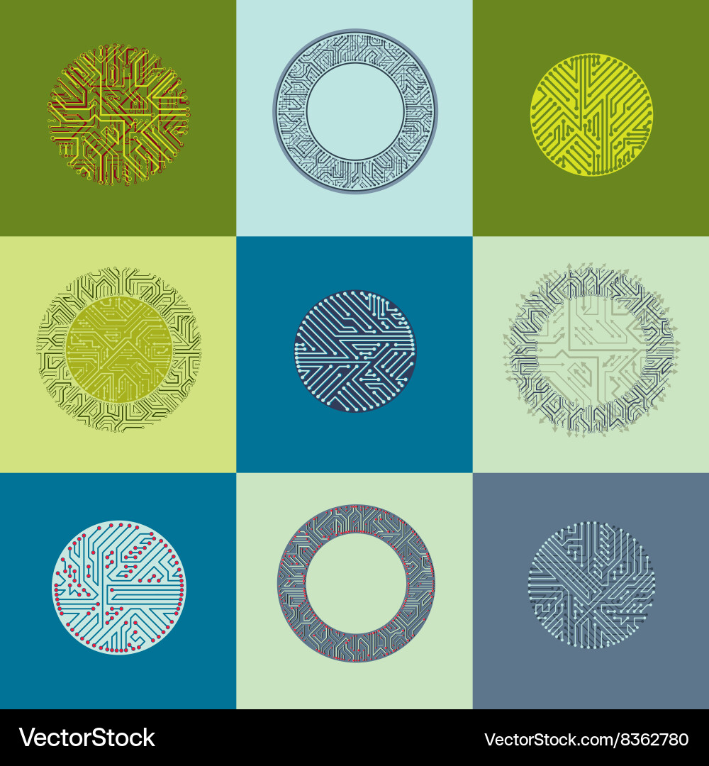 Abstract computer circuit boards collection round vector image