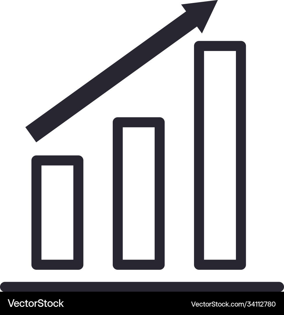 Bars chart with increase arrow line style icon vector image