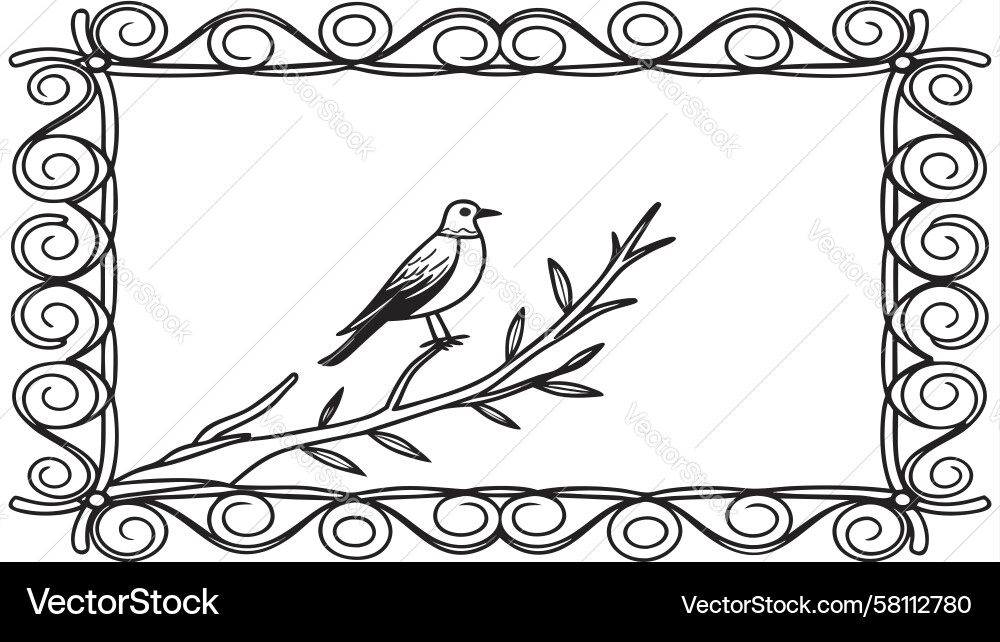 Bird on Branch Vignette Vector Image