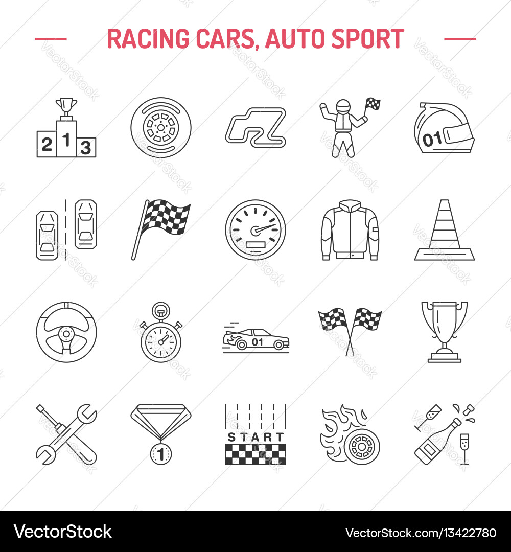 Car racing line icons speed auto Car racing line icons speed auto vector image