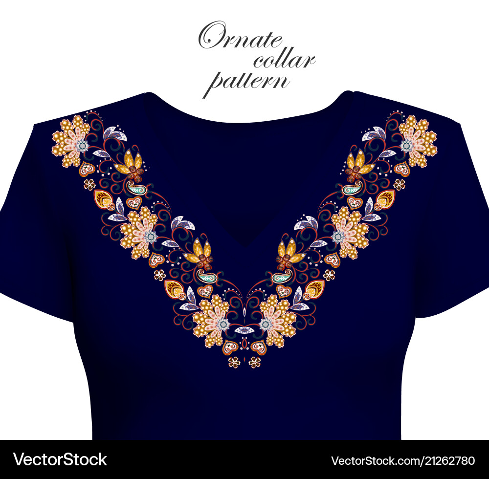 Floral Collar Pattern - Ethnic Shirt Vector Image