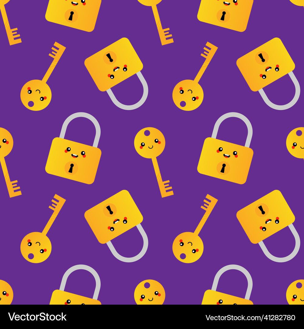 Golden keys and locks characters seamless pattern Golden keys and locks characters seamless pattern vector image