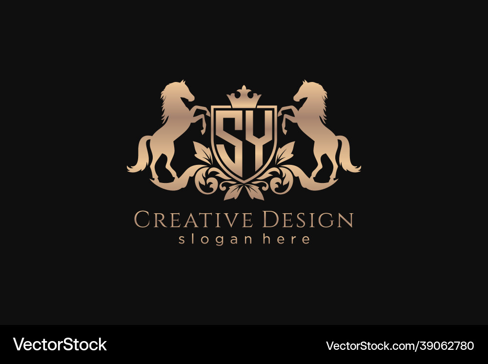 Initial sy retro golden crest with shield and two Vector Image