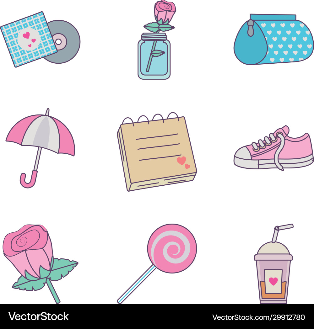 Isolated cute objects line and fill style icon set vector image