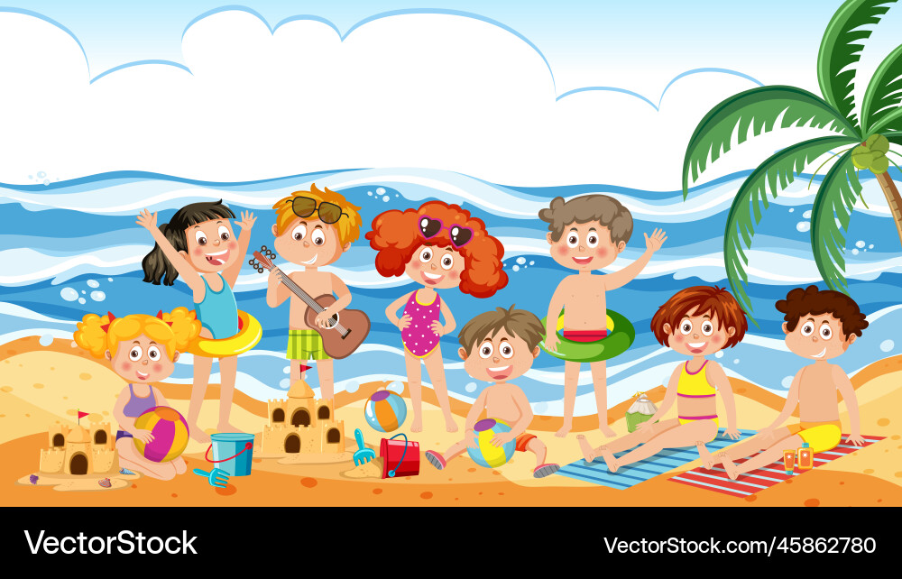 Kids on summer beach vacation Kids on summer beach vacation vector image