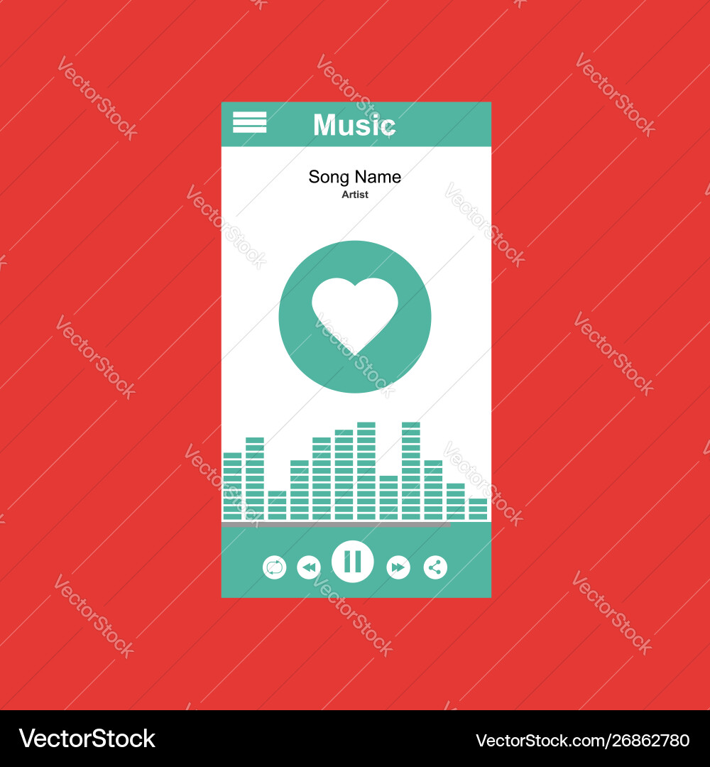 Media player application app template with flat Vector Image