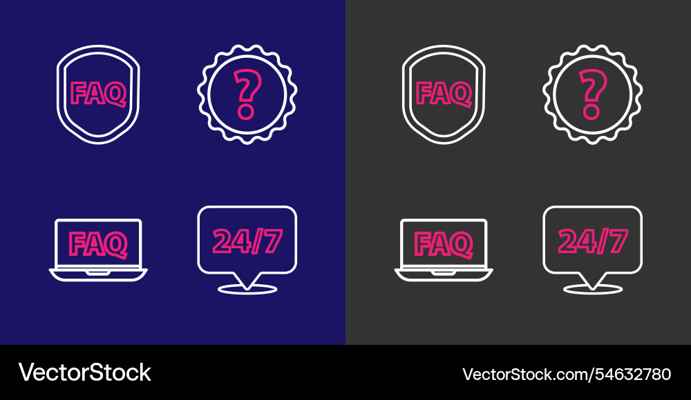 Set line clock 24 hours laptop and faq question Set line clock 24 hours laptop and faq question vector image