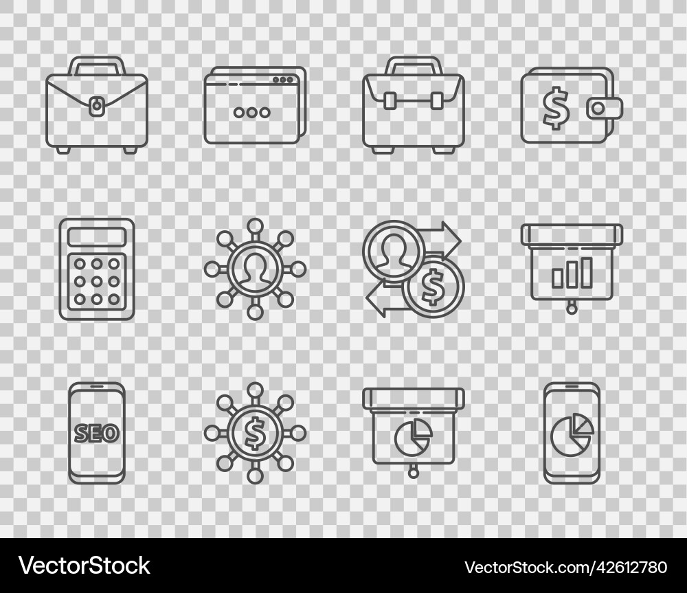 Set line mobile phone seo optimization with graph Set line mobile phone seo optimization with graph vector image