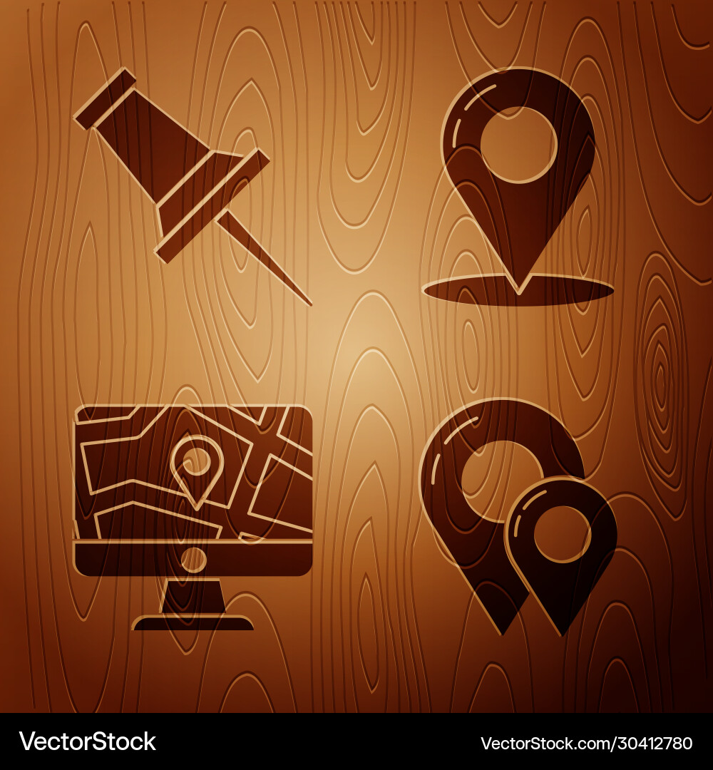 Set map pin push monitor and folded vector image