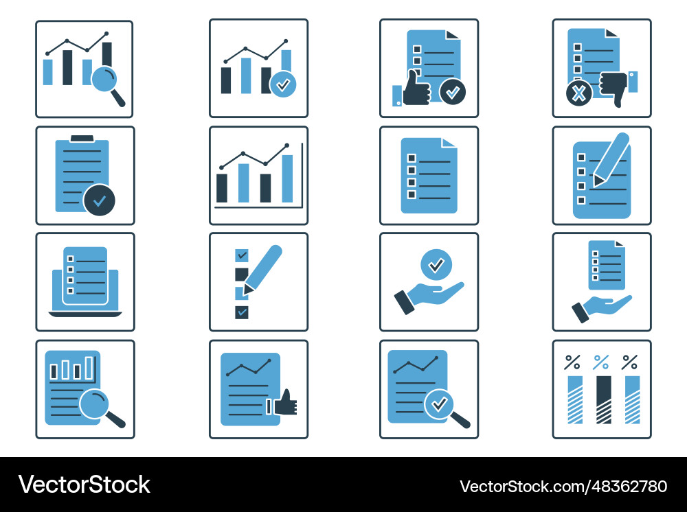 Survey set icon contains icons checklist graph Survey set icon contains icons checklist graph vector image