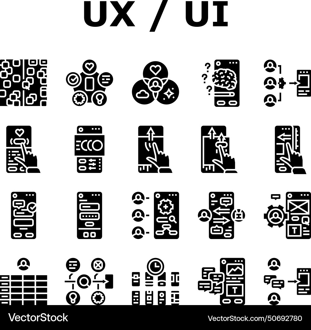 Ui ux digital develop code app icons set Ui ux digital develop code app icons set vector image