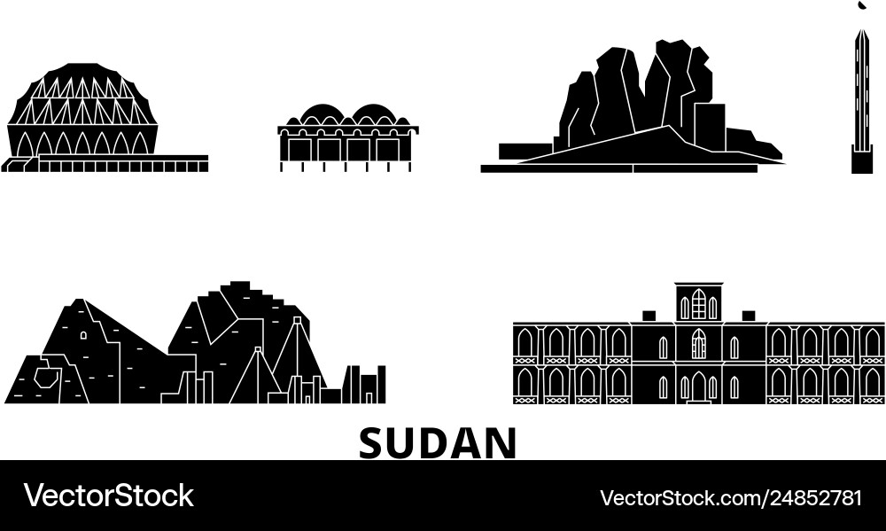 Sudan flat travel skyline set black city Sudan flat travel skyline set black city vector image