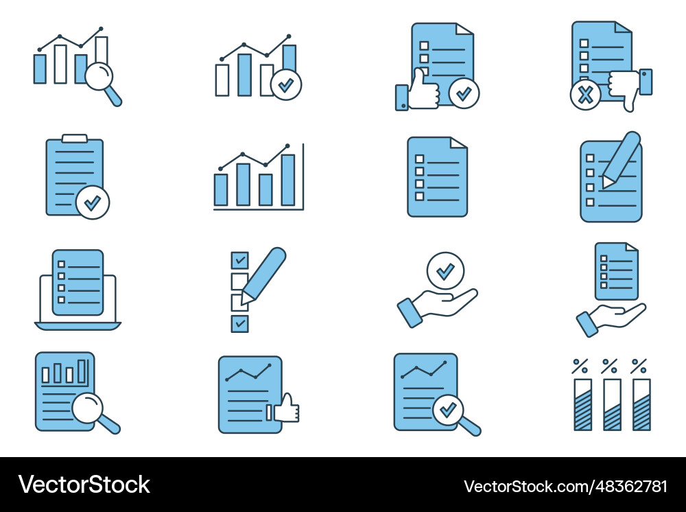 Survey set icon contains icons checklist graph Survey set icon contains icons checklist graph vector image