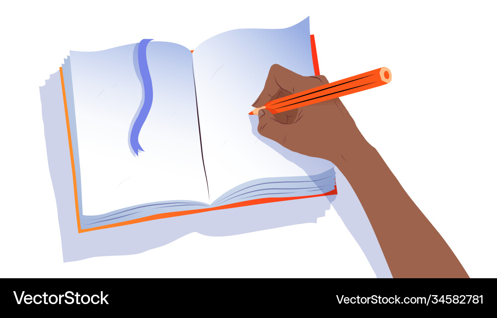 Top view hands writing in notebook Top view hands writing in notebook vector image
