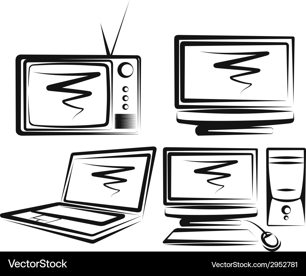 With a set of computers and tv-sets vector image