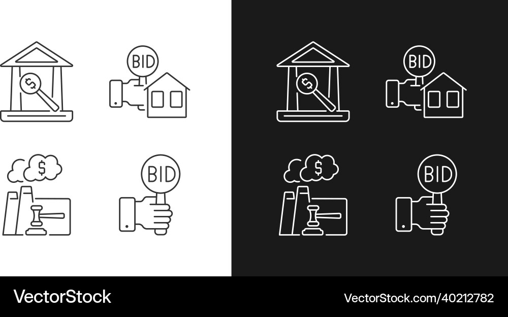 Bargaining for property linear icons set dark Bargaining for property linear icons set dark vector image