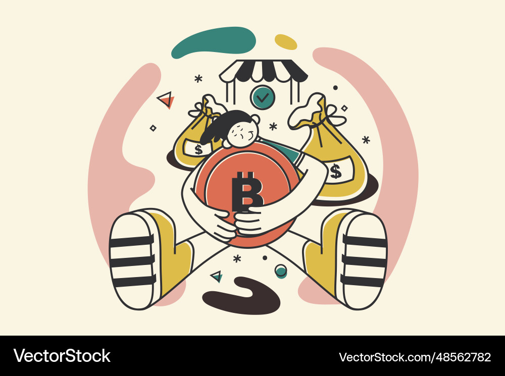 Crypto market concept with people scene in flat Crypto market concept with people scene in flat vector image