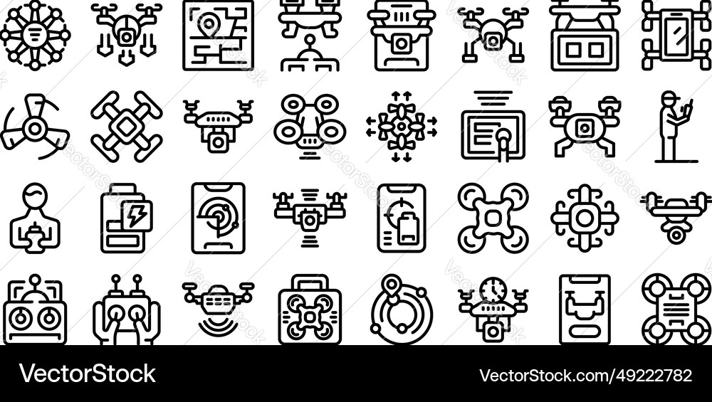 Drone operator icons set outline single Vector Image