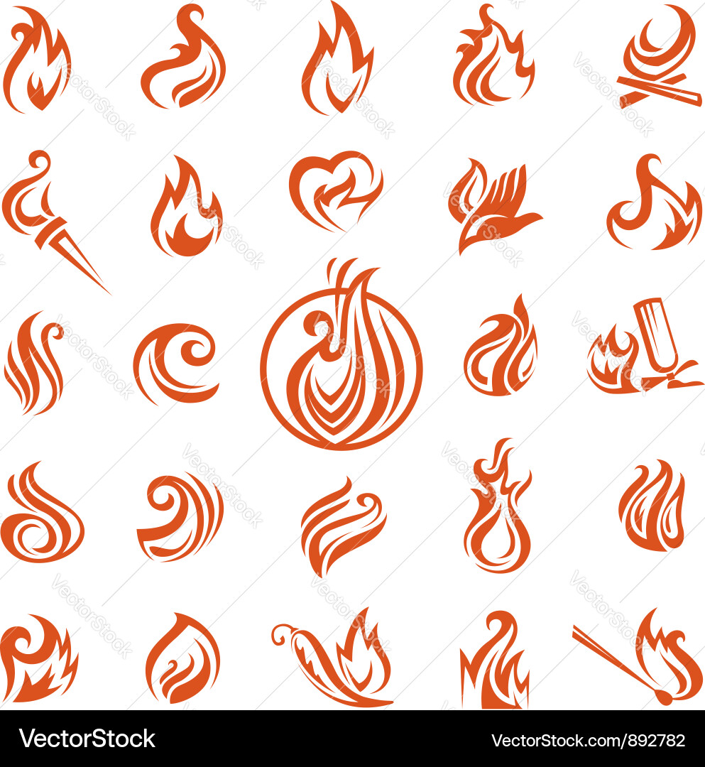 Fire Flames Icons Collection Vector Image
