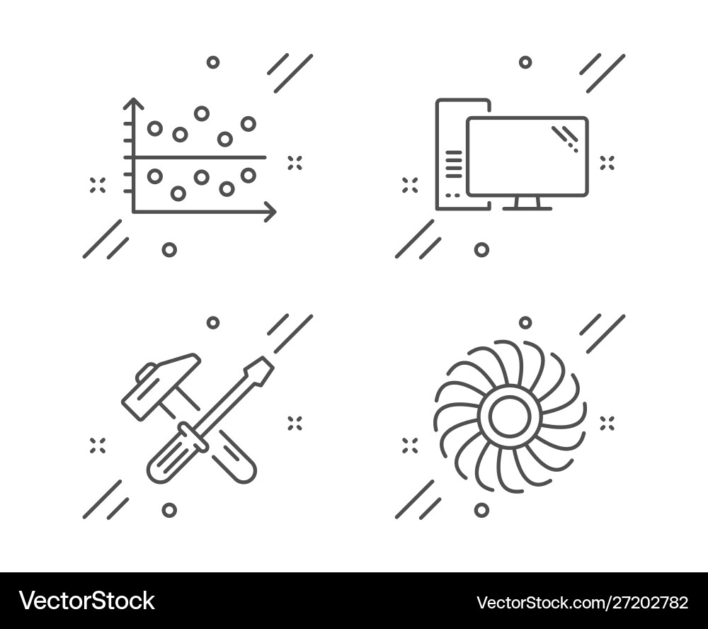 Hammer tool computer and dot plot icons set fan Hammer tool computer and dot plot icons set fan vector image