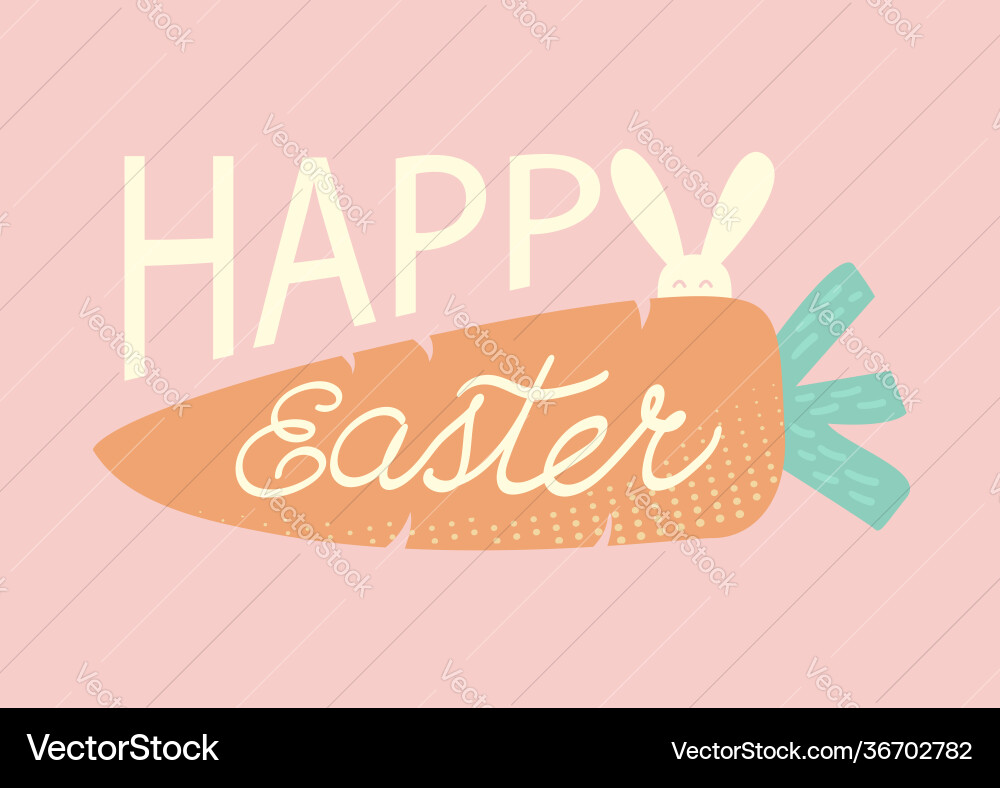 Happy Easter Text with Rabbit Vector Image