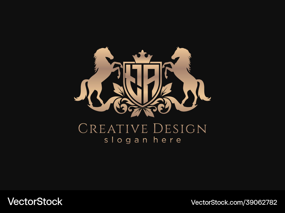 Initial ta retro golden crest with shield and two Vector Image
