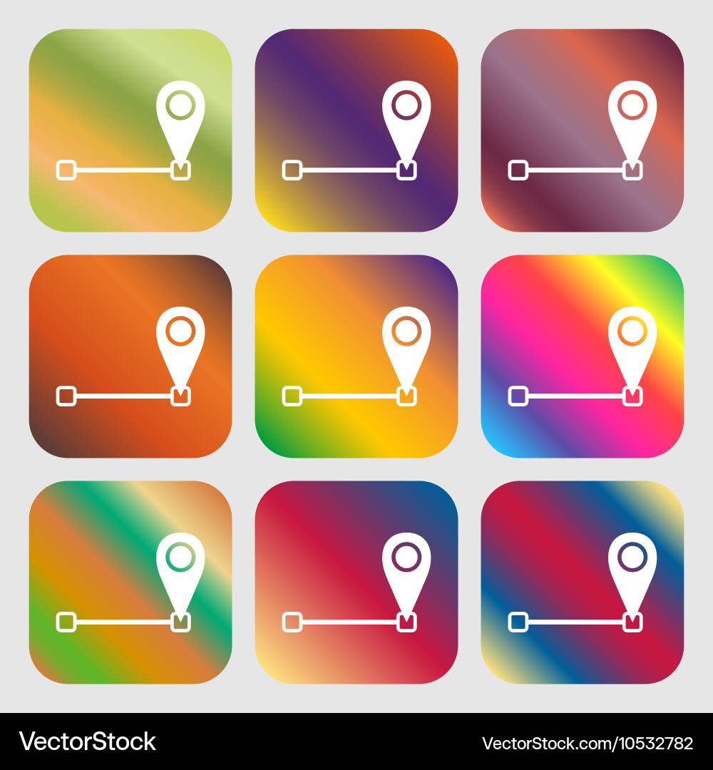 Map pointer icon sign nine buttons with bright vector image