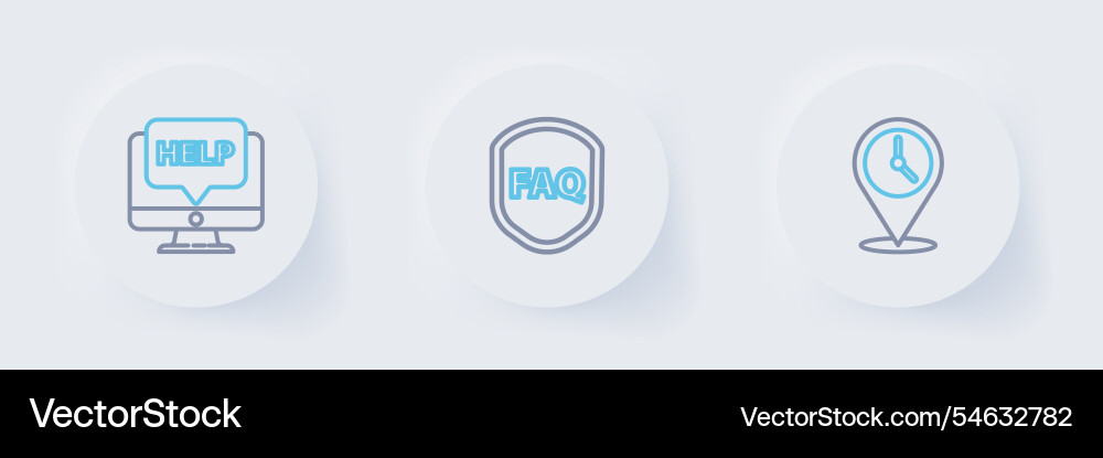 Set line location with clock shield text faq vector image